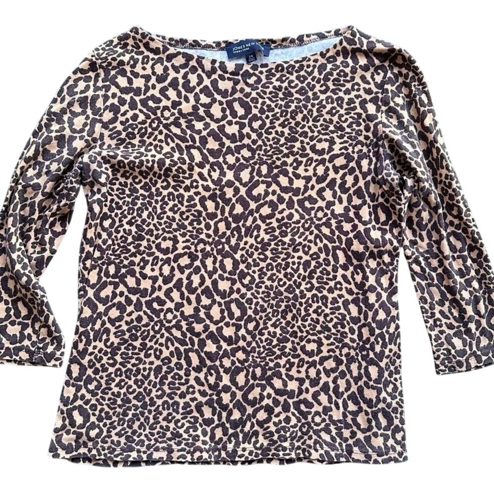 Jones New York leopard‎ print long sleeve top Size L